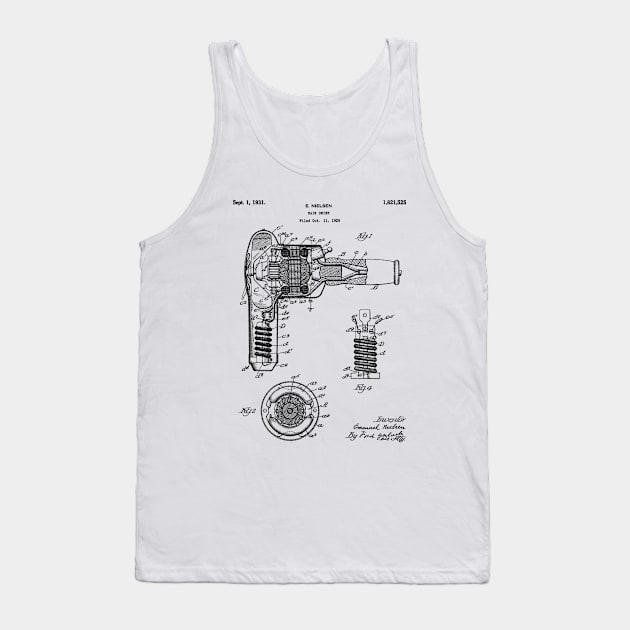 Hair Dryer Patent - Salon Art - Black And White Tank Top by patentpress